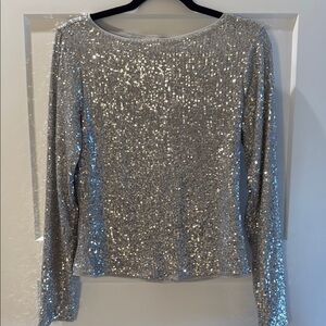 Silver Sequin Long Sleeve Top